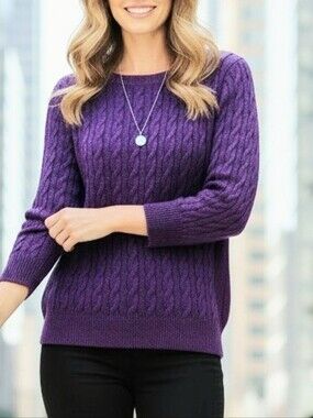 Ann Taylor Loft Cable Knit Sweater Pullover Women's Size M Purple Colorful